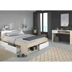Schlafzimmerset Most | Doppelbett mit Stauraum und Schreibtisch