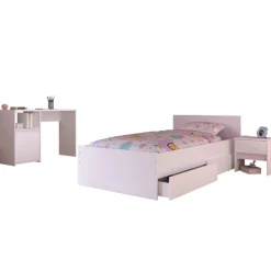 Schlafzimmerset Rue | Einzelbett, Nachttischschubladen-Set, Nachttisch, Schreibtisch