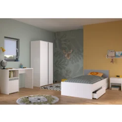 Schlafzimmer-Set Rue| Einzelbett, Bettkasten-Set, Nachttisch, Kleiderschrank, Schreibtisch
