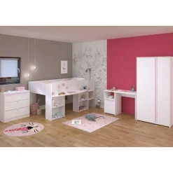 Schlafzimmerset Rue | Halbhochbett, Kleiderschrank, Kommode und Schreibtisch