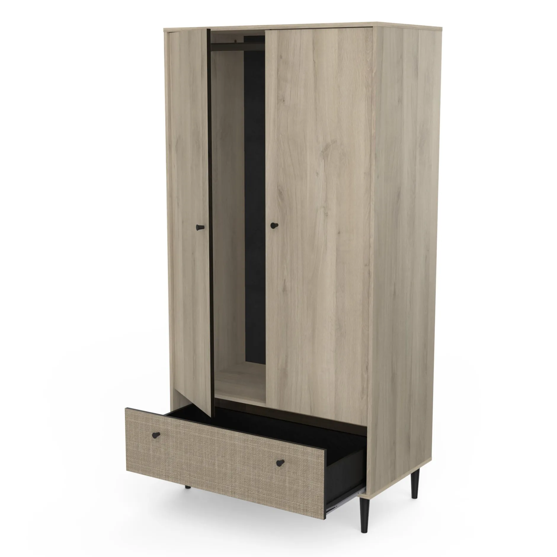 Schlafzimmerset Sayuri | Doppelbett, Nachttisch, Kleiderschrank, Kommode | Kronberg Oak Design