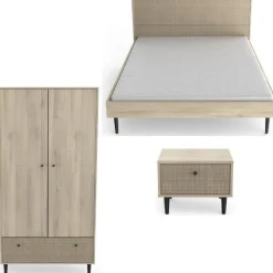 Schlafzimmerset Sayuri | Doppelbett, Nachttisch, Kleiderschrank | Kronberg Oak Design