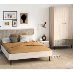 Schlafzimmerset Sayuri | Doppelbett, Nachttisch, Kleiderschrank | Kronberg Oak Design