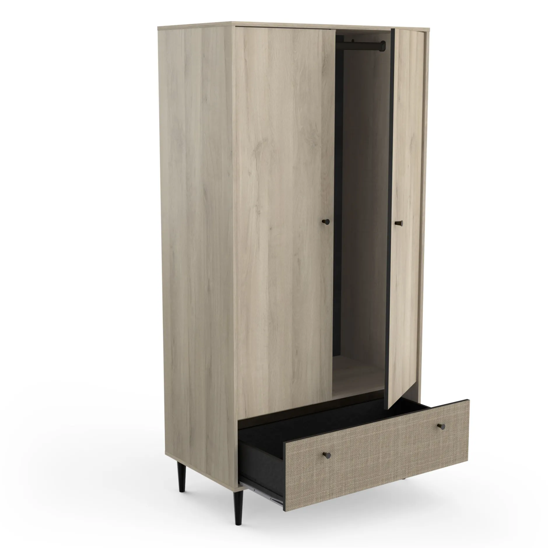 Schlafzimmerset Sayuri | Doppelbett, Nachttisch, Kleiderschrank | Kronberg Oak Design