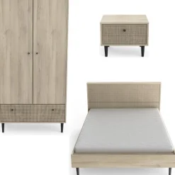 Schlafzimmerset Sayuri | Doppelbett, Nachttisch, Kleiderschrank | Kronberg Oak Design