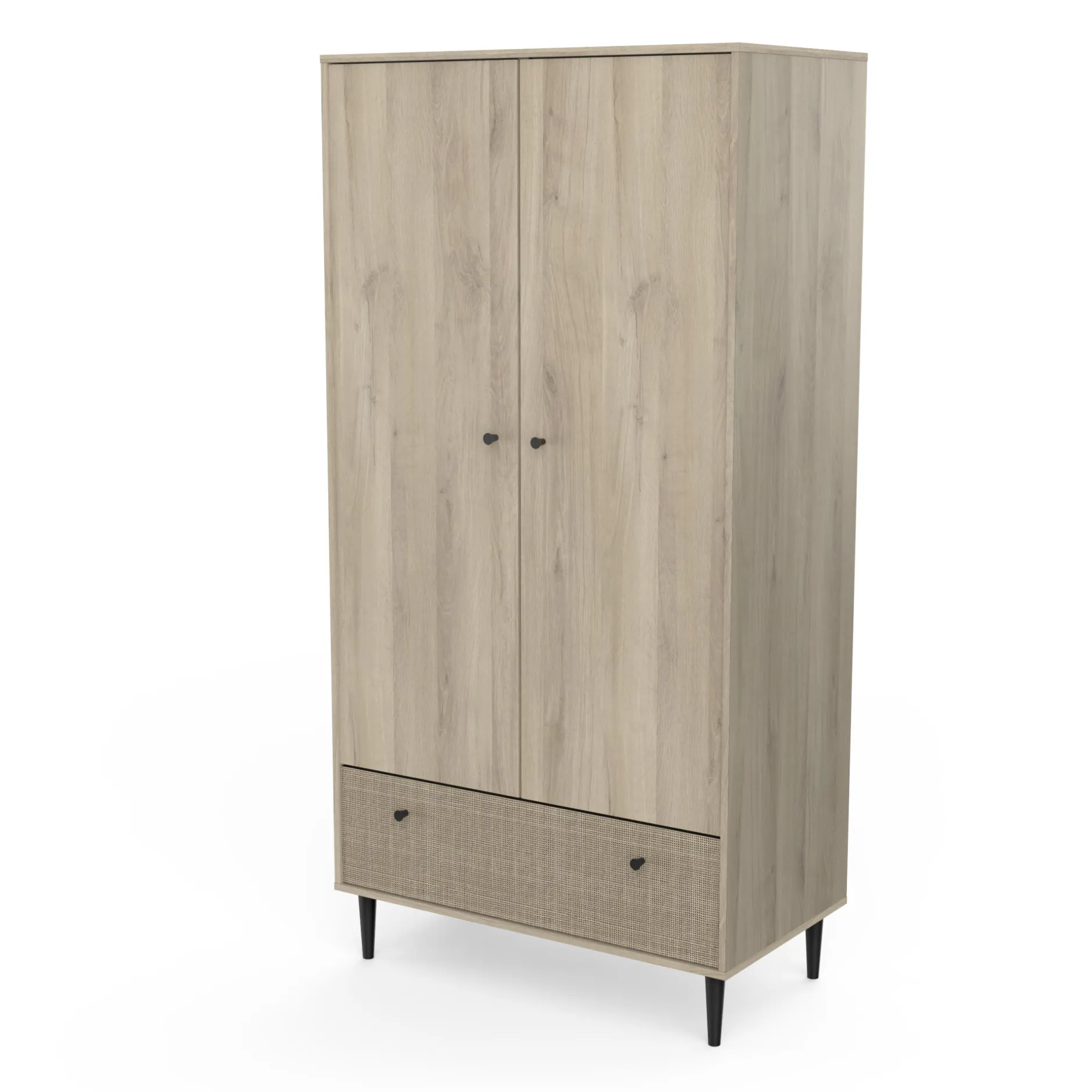 Schlafzimmerset Sayuri | Queen Bett, Nachttisch, Kleiderschrank, Kommode | Kronberg Oak Design