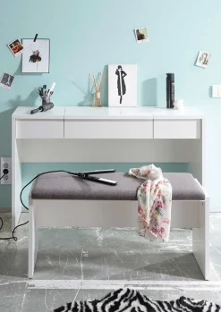 Schminktisch Alizée 125cm, 2 Schubladen und 1 Tür - weiß
