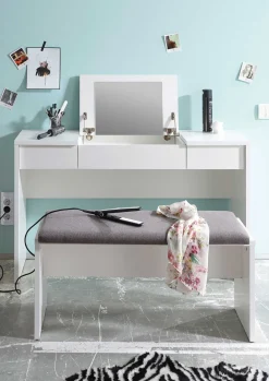 Schminktisch Alizée 125cm, 2 Schubladen und 1 Tür - weiß