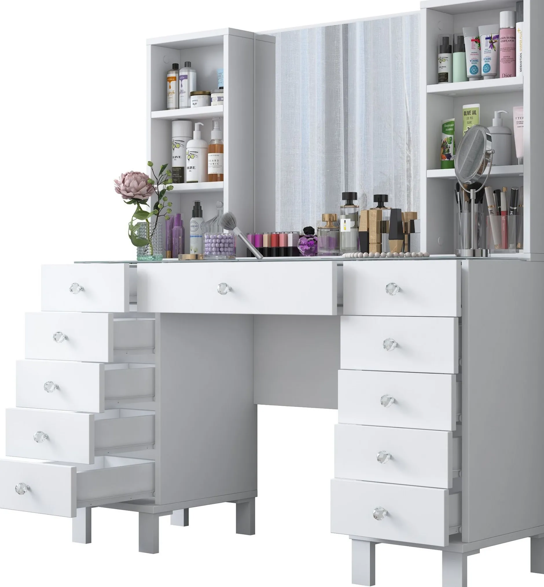 Schminktisch BJ136 - 100% MELAMINE - Weiß - 120 x 133,8 x 40 cm