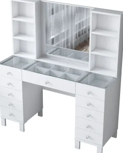 Schminktisch BJ136 - 100% MELAMINE - Weiß - 120 x 133,8 x 40 cm
