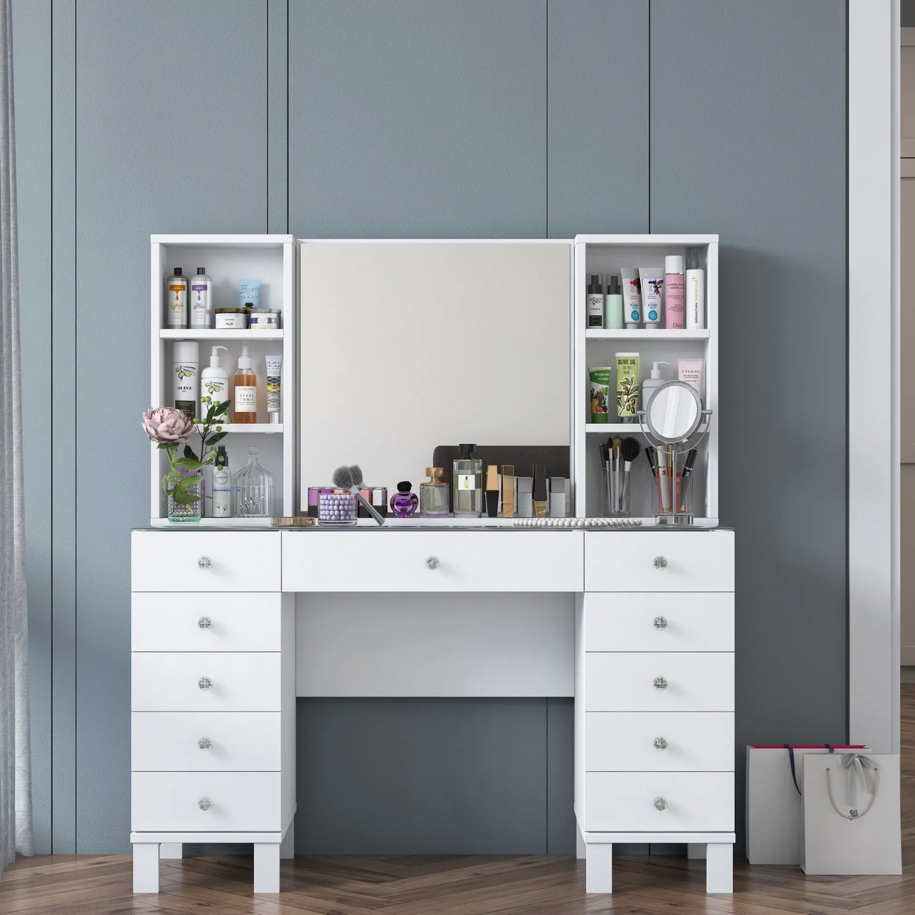 Schminktisch BJ136 - 100% MELAMINE - Weiß - 120 x 133,8 x 40 cm