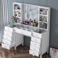 Schminktisch BJ136 - 100% MELAMINE - Weiß - 120 x 133,8 x 40 cm