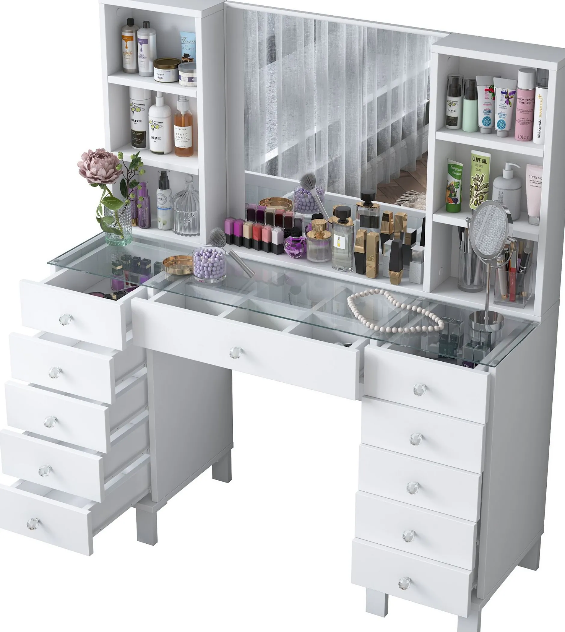 Schminktisch BJ136 - 100% MELAMINE - Weiß - 120 x 133,8 x 40 cm