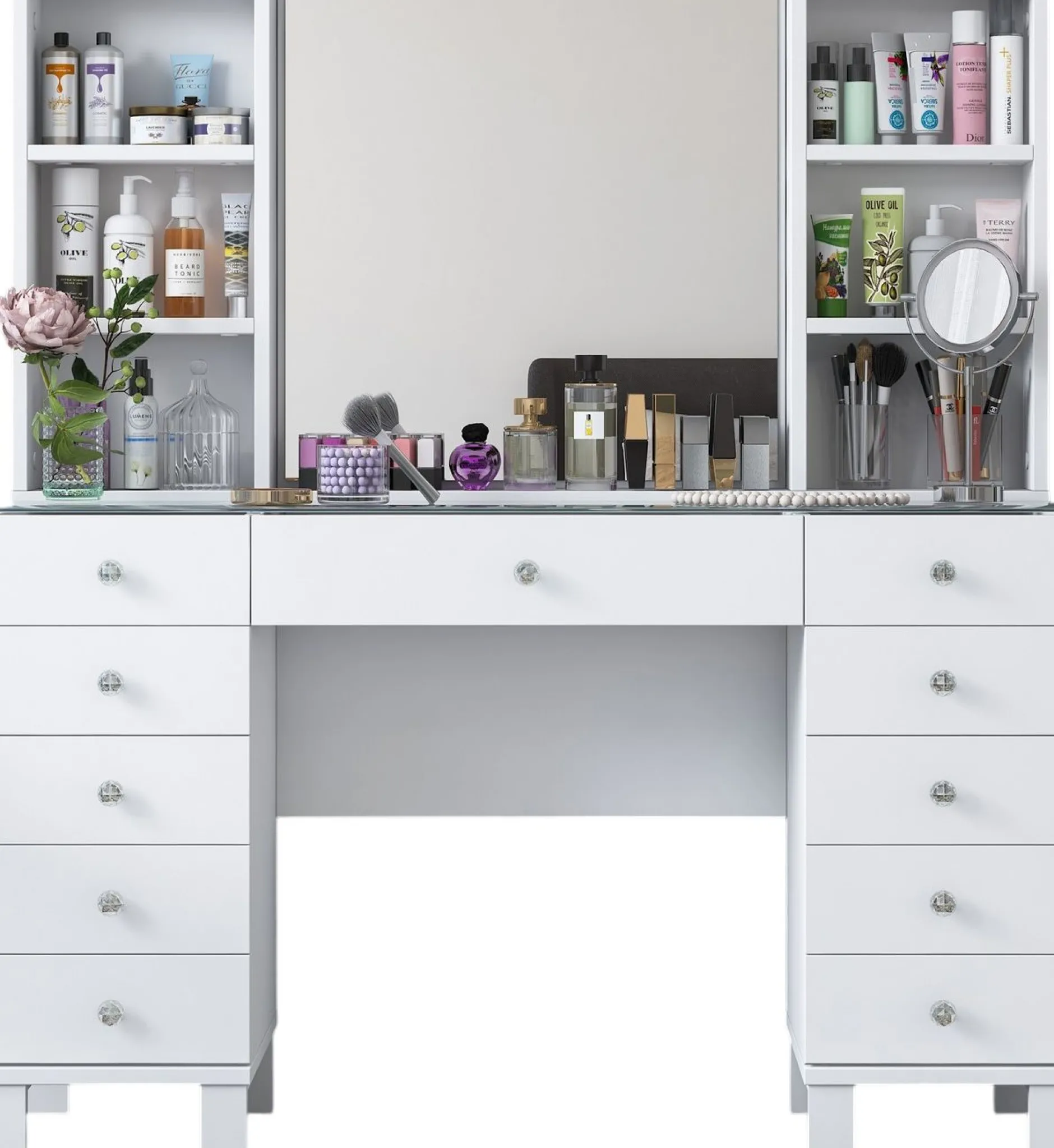 Schminktisch BJ136 - 100% MELAMINE - Weiß - 120 x 133,8 x 40 cm