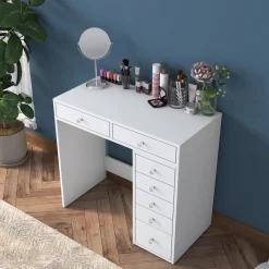 Schminktisch BJ108 - 100% MELAMINE - Weiß - 90 x 81,6 x 44,5 cm