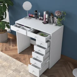 Schminktisch BJ108 - 100% MELAMINE - Weiß - 90 x 81,6 x 44,5 cm