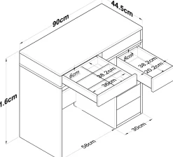 Schminktisch BJ108 - 100% MELAMINE - Weiß - 90 x 81,6 x 44,5 cm