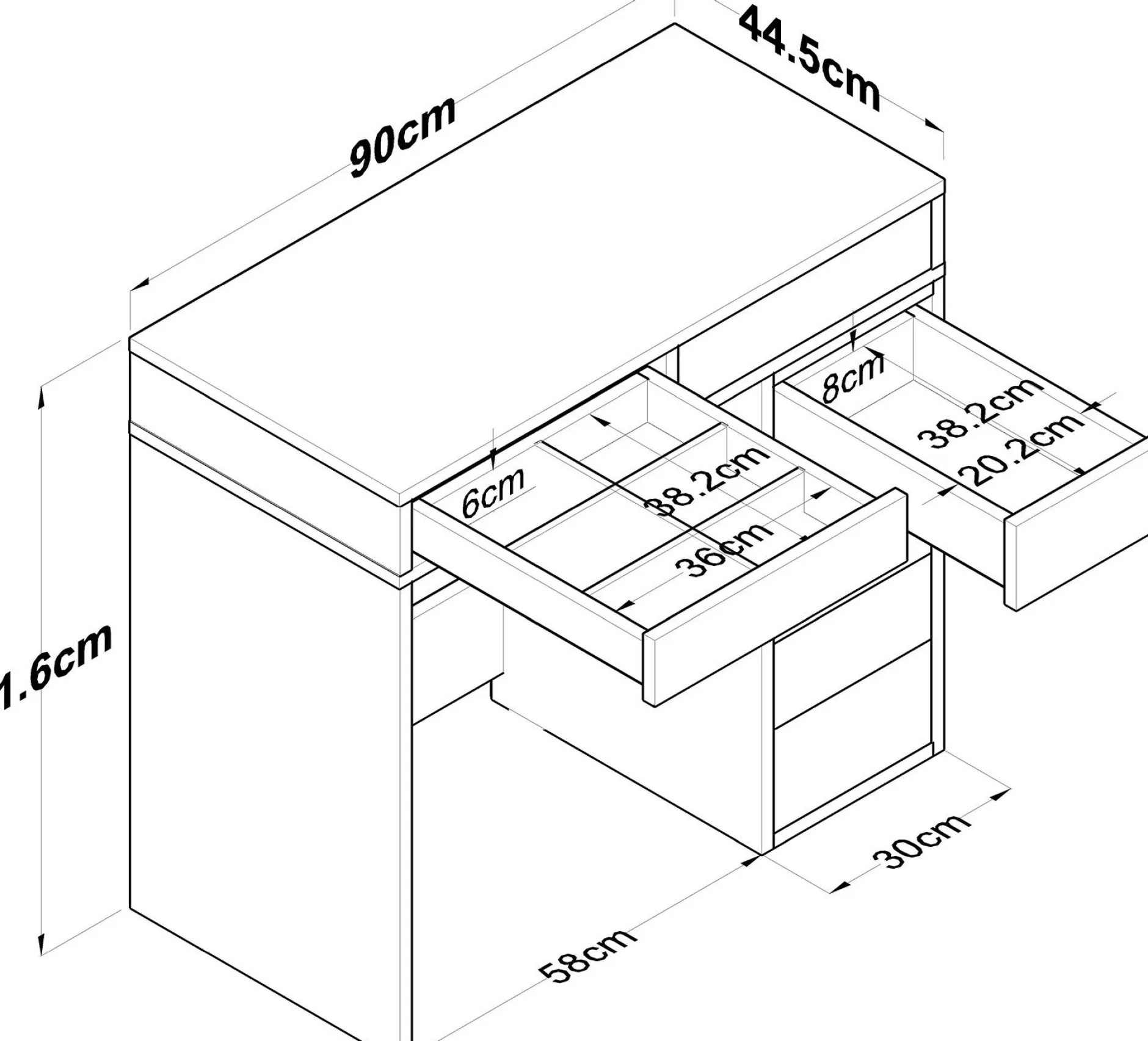 Schminktisch BJ108 - 100% MELAMINE - Weiß - 90 x 81,6 x 44,5 cm