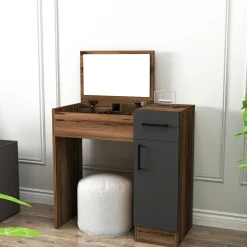Schminktisch Incı - 100% MELAMINE - Heller Nussbaum - 77 x 108,8 x 37,3 cm