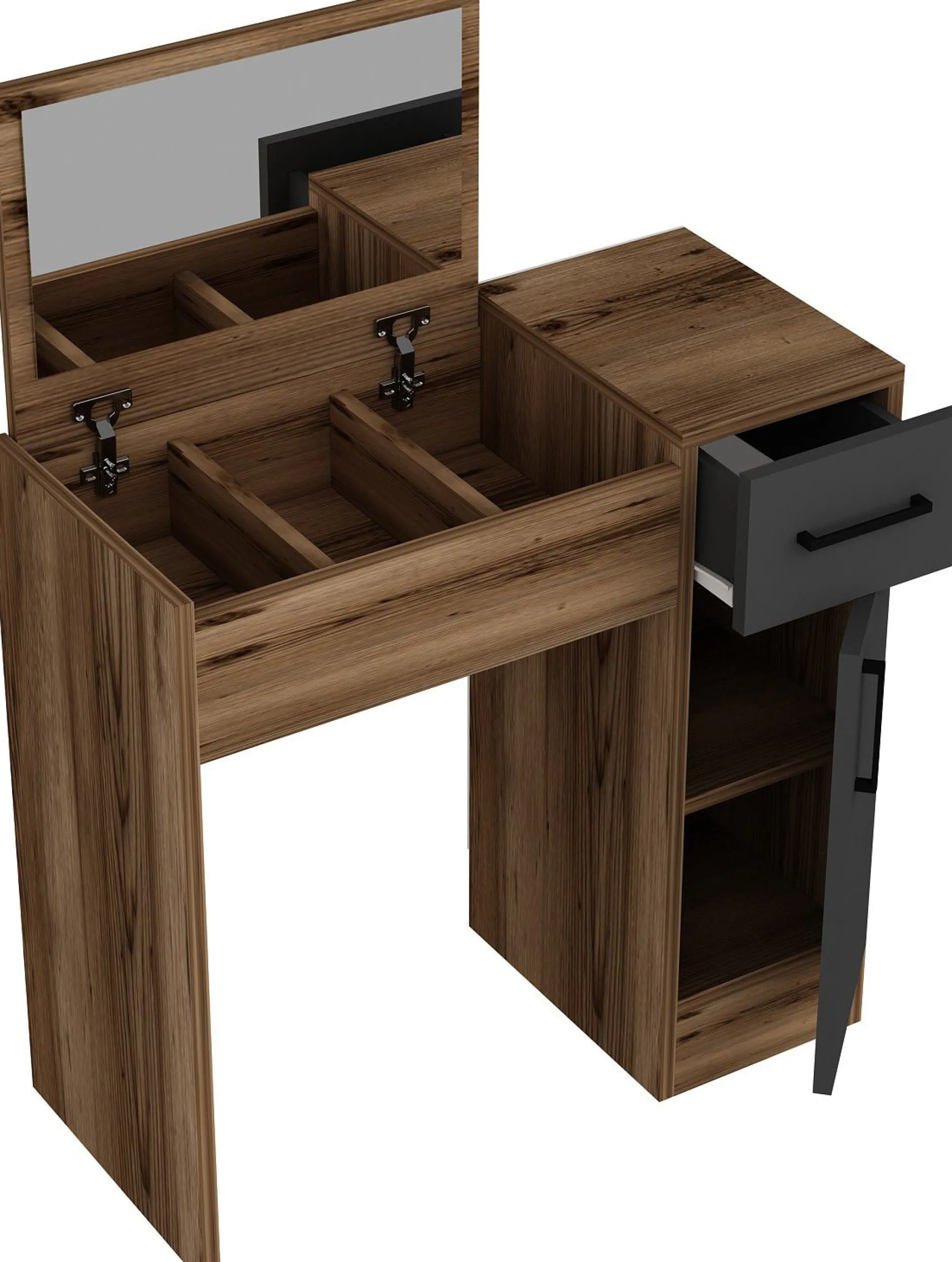 Schminktisch Incı - 100% MELAMINE - Heller Nussbaum - 77 x 108,8 x 37,3 cm