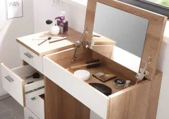 Schminktisch Loïs 90cm, 1 Tür und 4 Schubladen - Eiche hell Dekor/Weiß