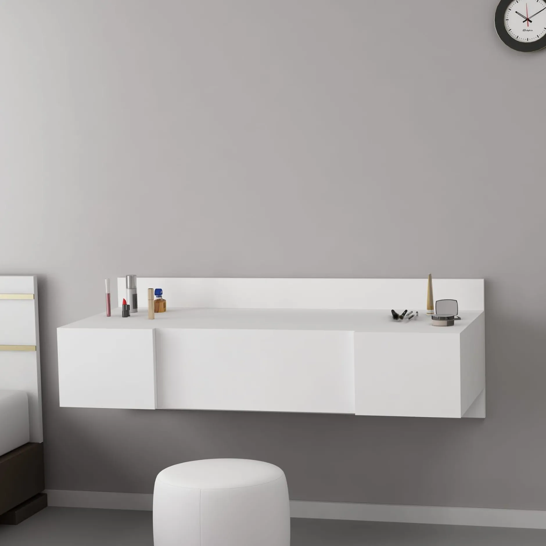 Schminktisch Zakkum - 100% MELAMINE - Weiß - 100 x 33 x 39,1 cm