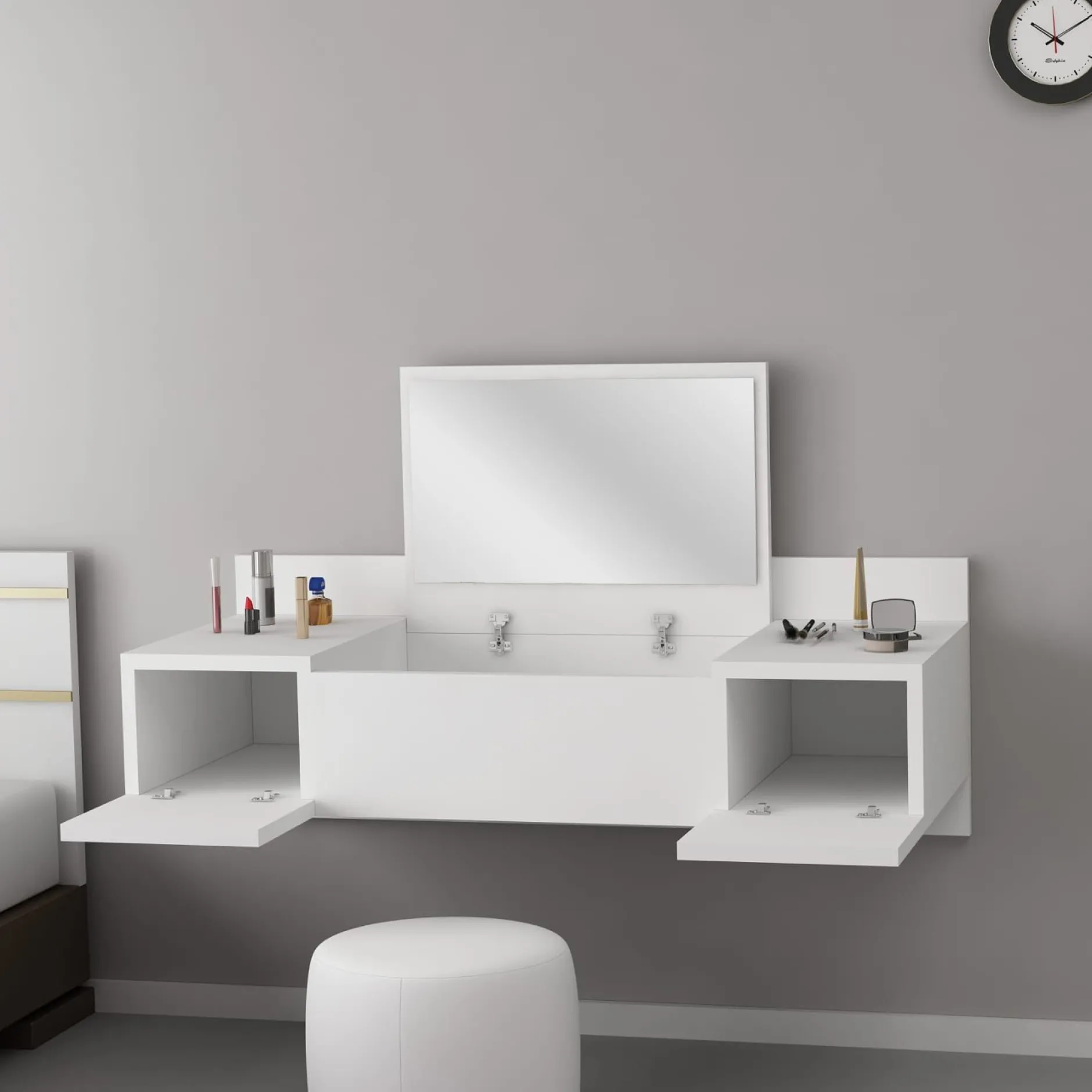 Schminktisch Zakkum - 100% MELAMINE - Weiß - 100 x 33 x 39,1 cm