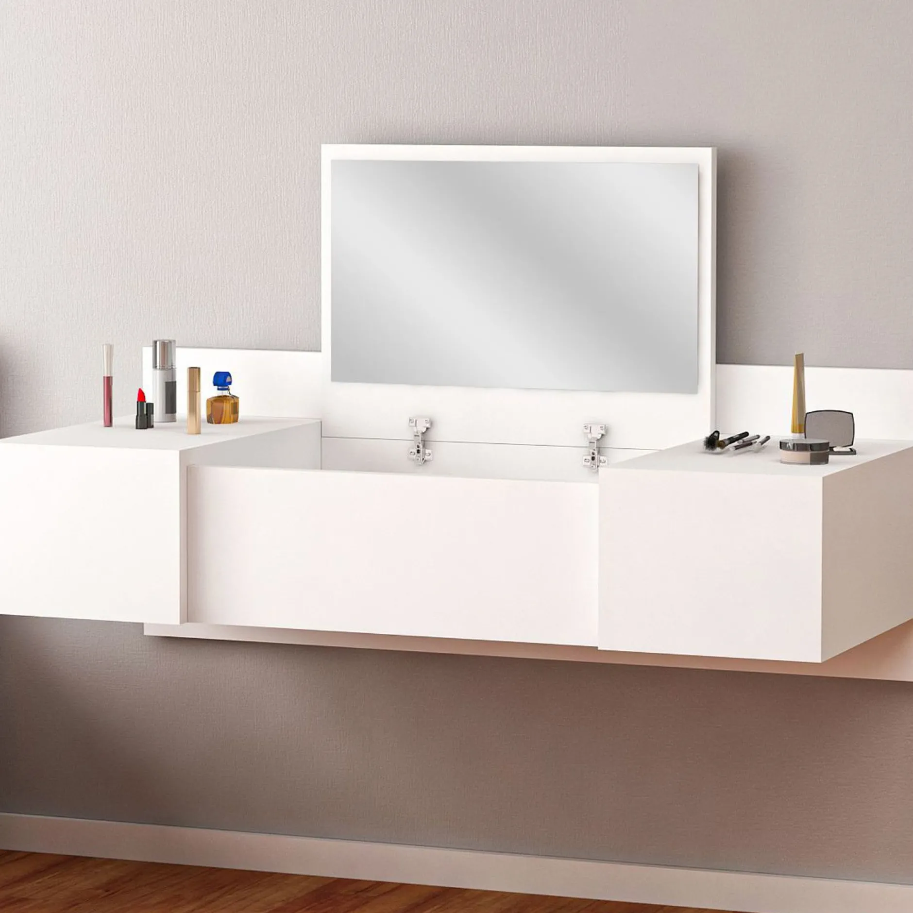 Schminktisch Zakkum - 100% MELAMINE - Weiß - 100 x 33 x 39,1 cm