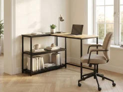 SchmitEckschreibtisch t - 110x80x76cm - mit Stauraum - Eiche Dekor/schwarz