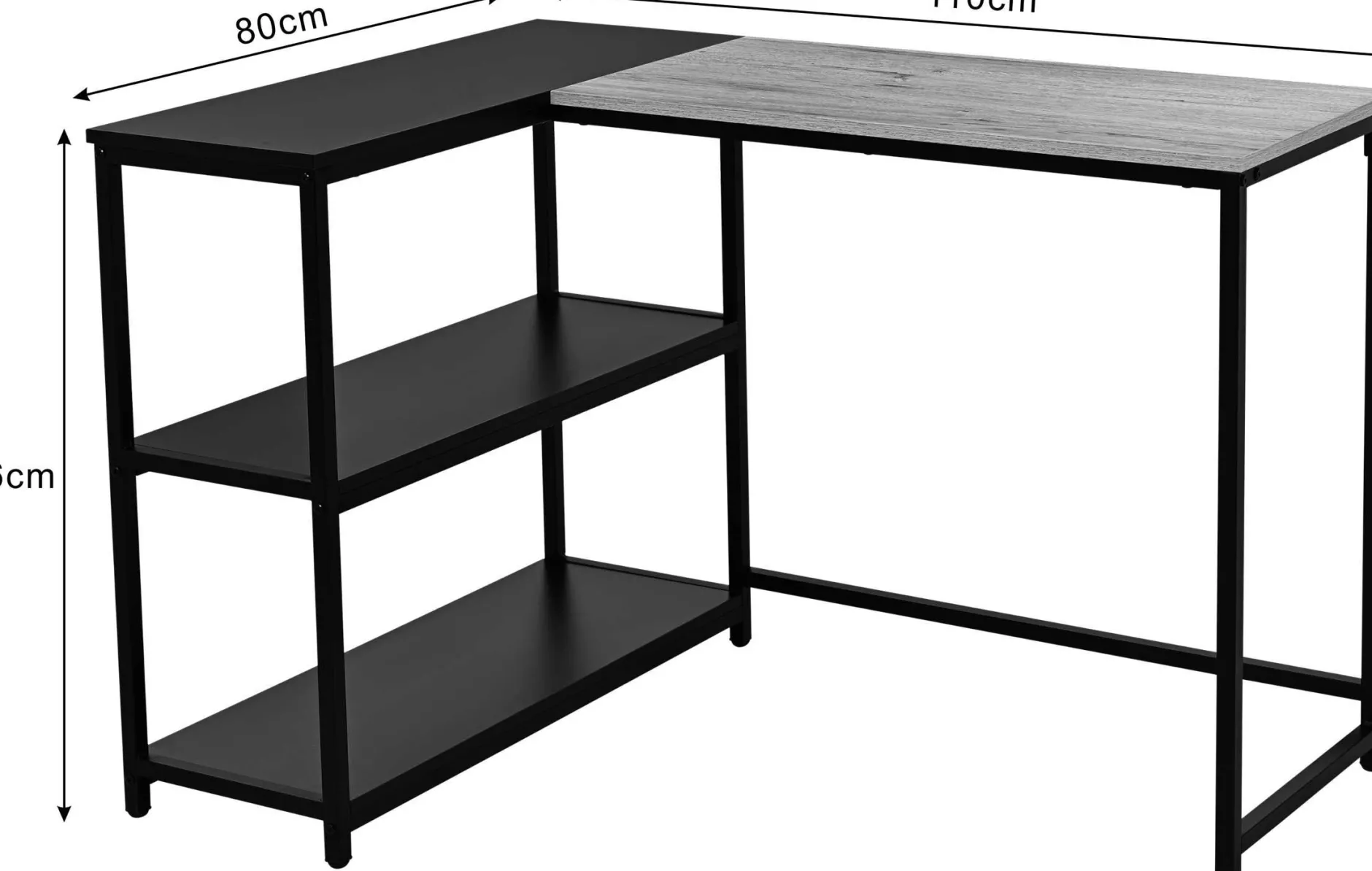 SchmitEckschreibtisch t - 110x80x76cm - mit Stauraum - Eiche Dekor/schwarz