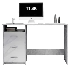 Schreibtisch Adriano 123cm mit 3 Schubladen - Beton/Weiß