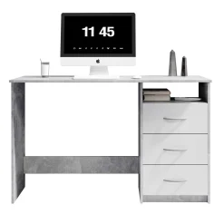 Schreibtisch Adriano 123cm mit 3 Schubladen - Beton/Weiß