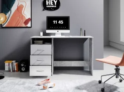 Schreibtisch Adriano 123cm mit 3 Schubladen - Beton/Weiß