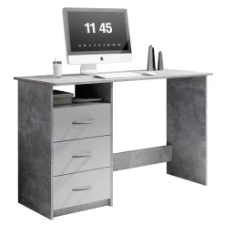 Schreibtisch Adriano 123cm mit 3 Schubladen - Beton/Weiß