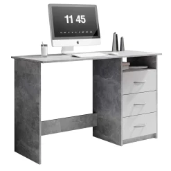 Schreibtisch Adriano 123cm mit 3 Schubladen - Beton/Weiß