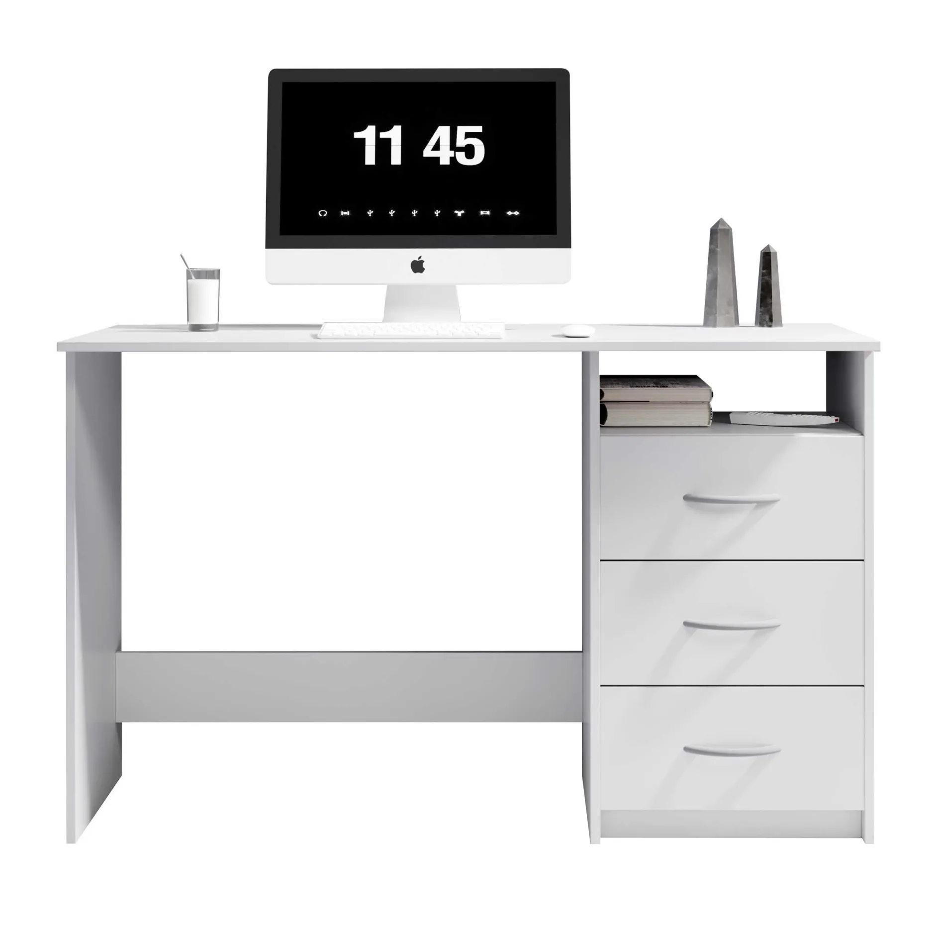 Schreibtisch Adriano 123cm mit 3 Schubladen - weiß