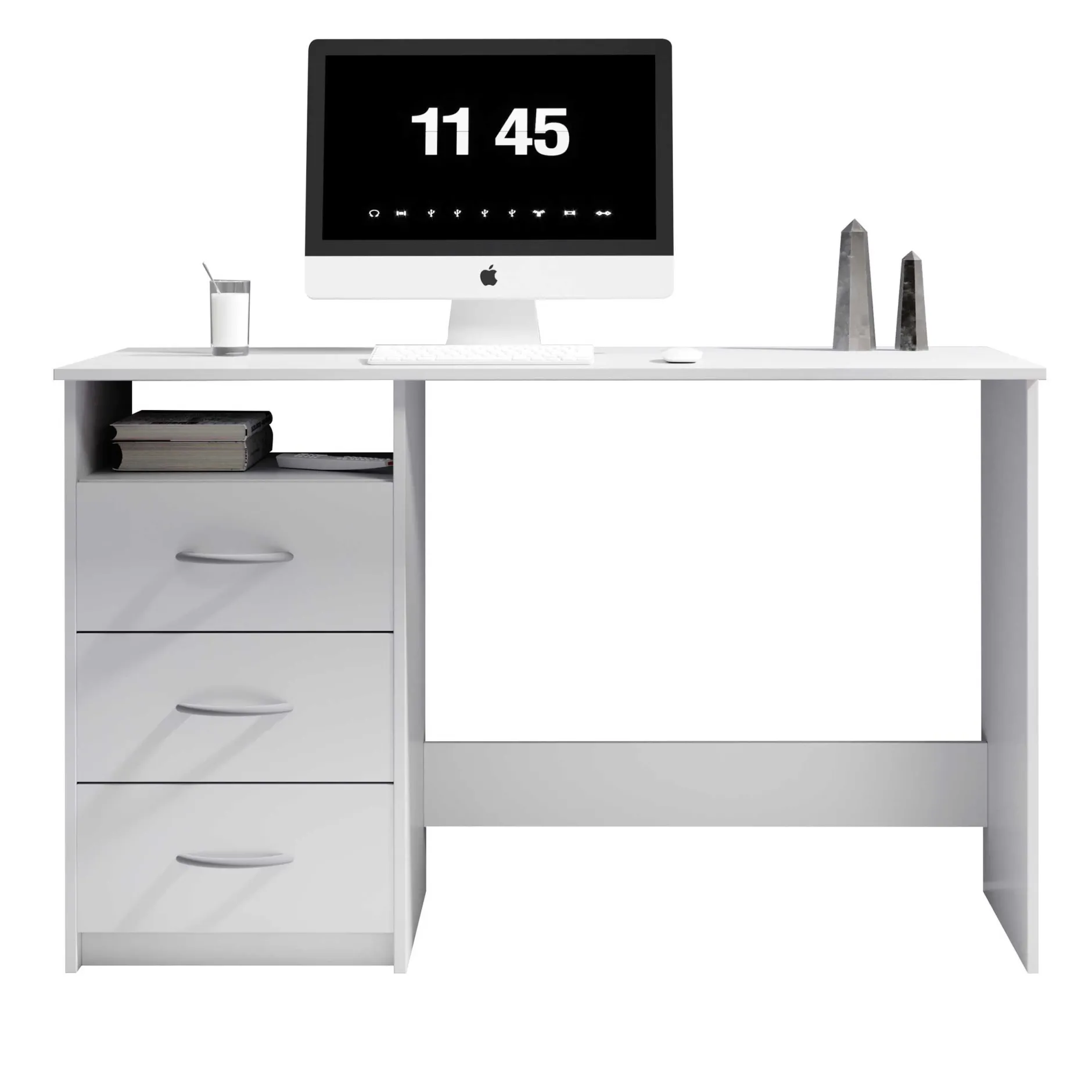 Schreibtisch Adriano 123cm mit 3 Schubladen - weiß