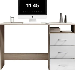 Schreibtisch Adriano 123cm mit 3 Schubladen - Eiche/Weiß