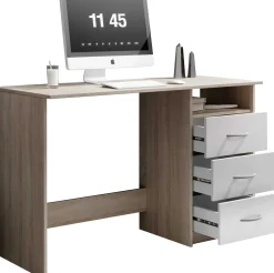 Schreibtisch Adriano 123cm mit 3 Schubladen - Eiche/Weiß