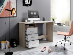 Schreibtisch Adriano 123cm mit 3 Schubladen - Eiche/Weiß