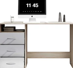 Schreibtisch Adriano 123cm mit 3 Schubladen - Eiche/Weiß