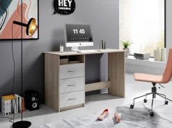 Schreibtisch Adriano 123cm mit 3 Schubladen - Eiche/Weiß