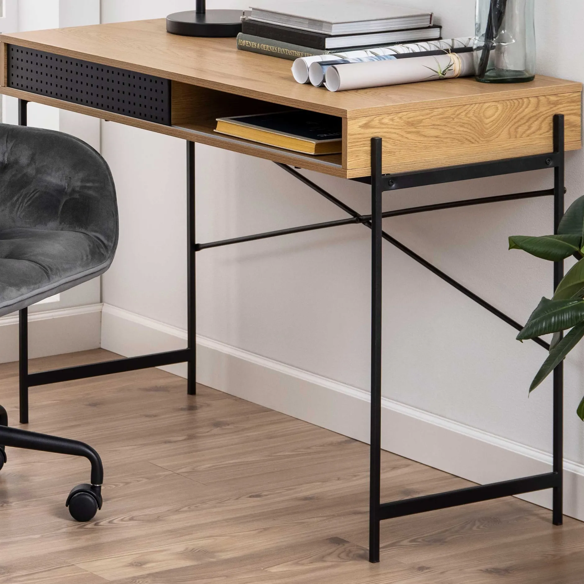 Schreibtisch Angèle 110cm 1 Tür - Wildeiche