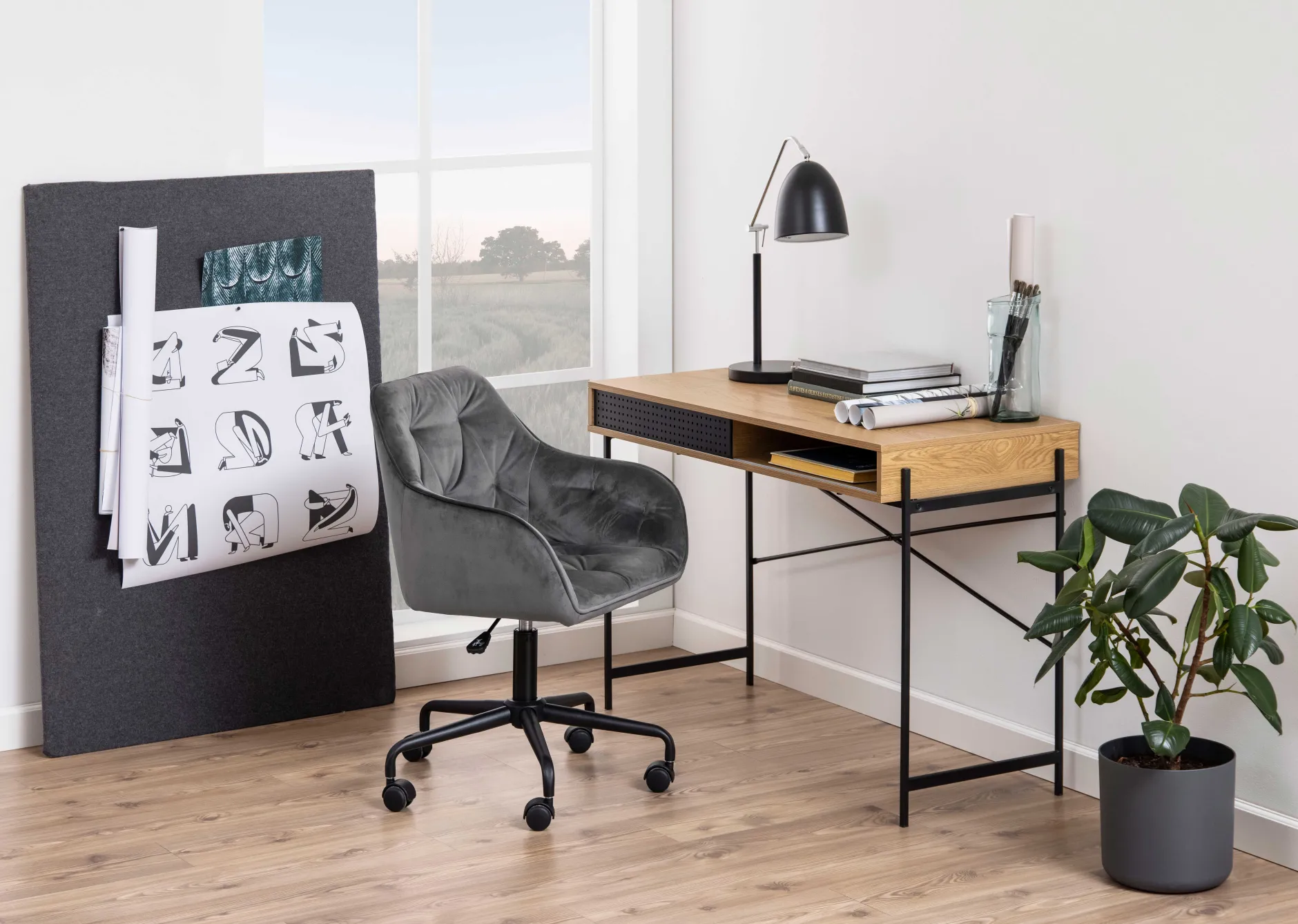 Schreibtisch Angèle 110cm 1 Tür - Wildeiche