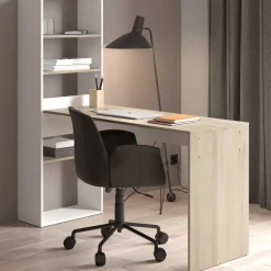 Schreibtisch Azizam - 123x53x145cm - mit Bücherregal - weiß/Eiche Dekor