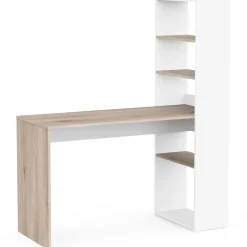 Schreibtisch Azizam - 123x53x145cm - mit Bücherregal - weiß/Eiche Dekor
