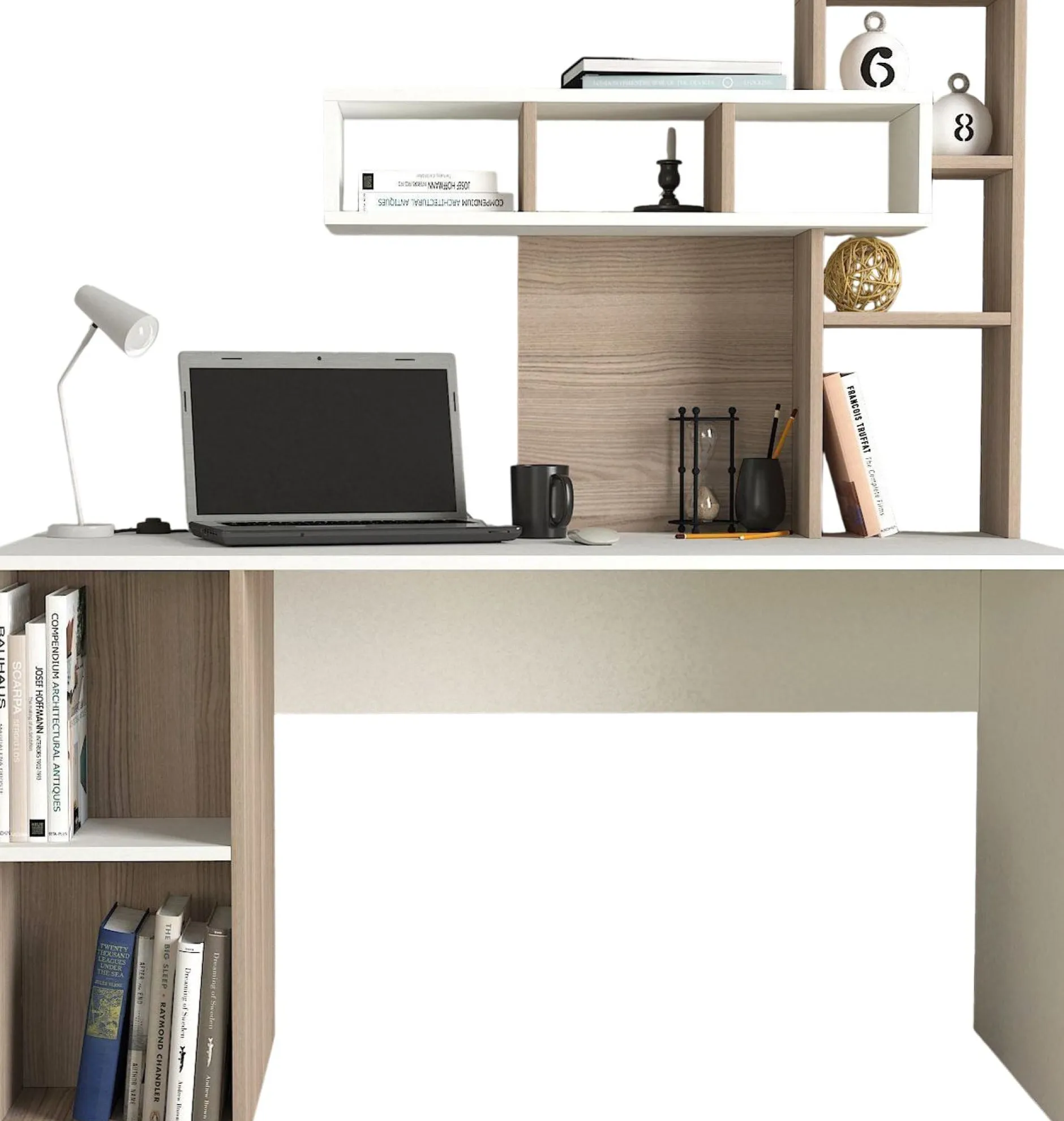 Schreibtisch Coral - 100% MELAMINE - Weiß - 140 x 153,8 x 60 cm