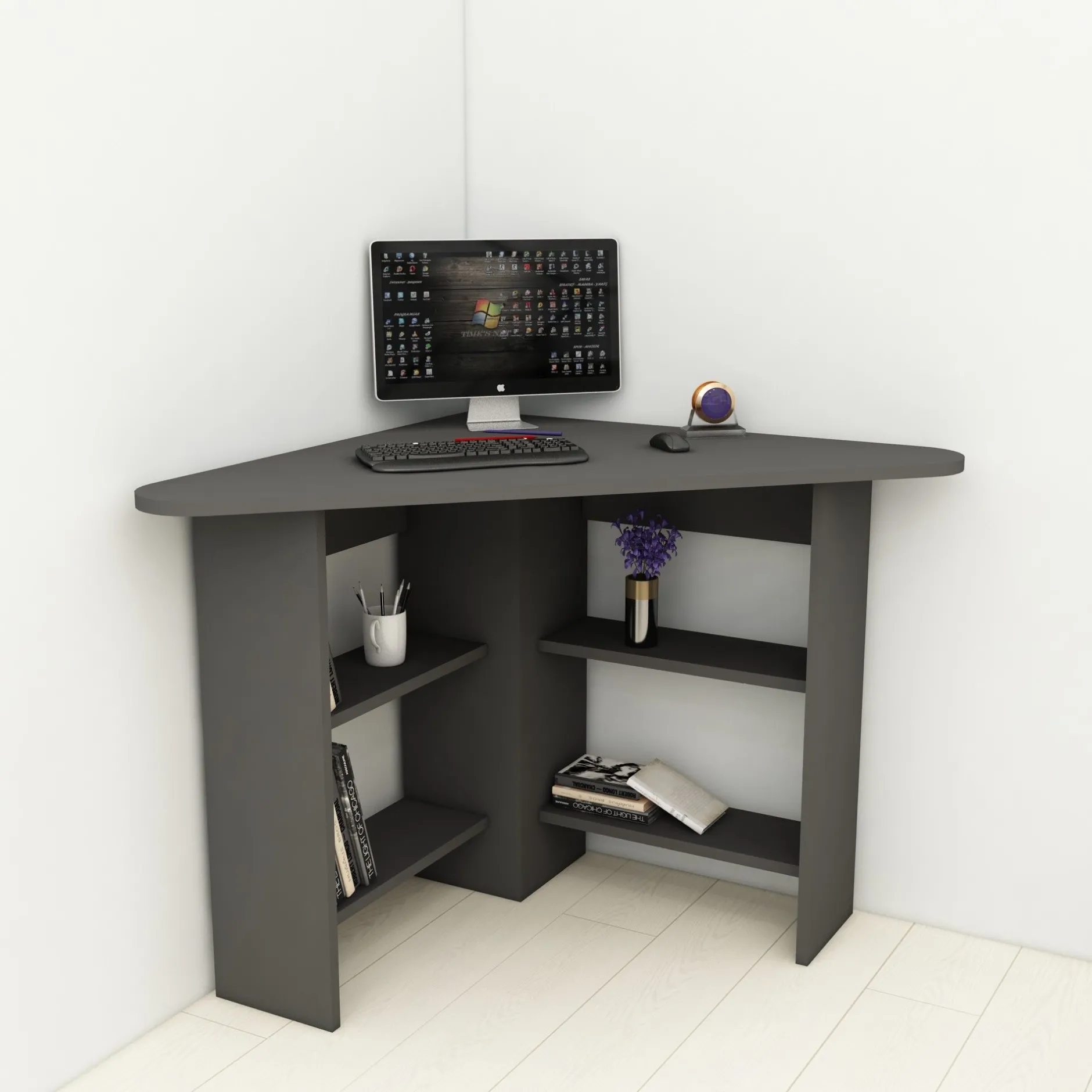 Schreibtisch Corner - 100% MELAMINE - Anthrazit - 80 x 73,8 x 80 cm