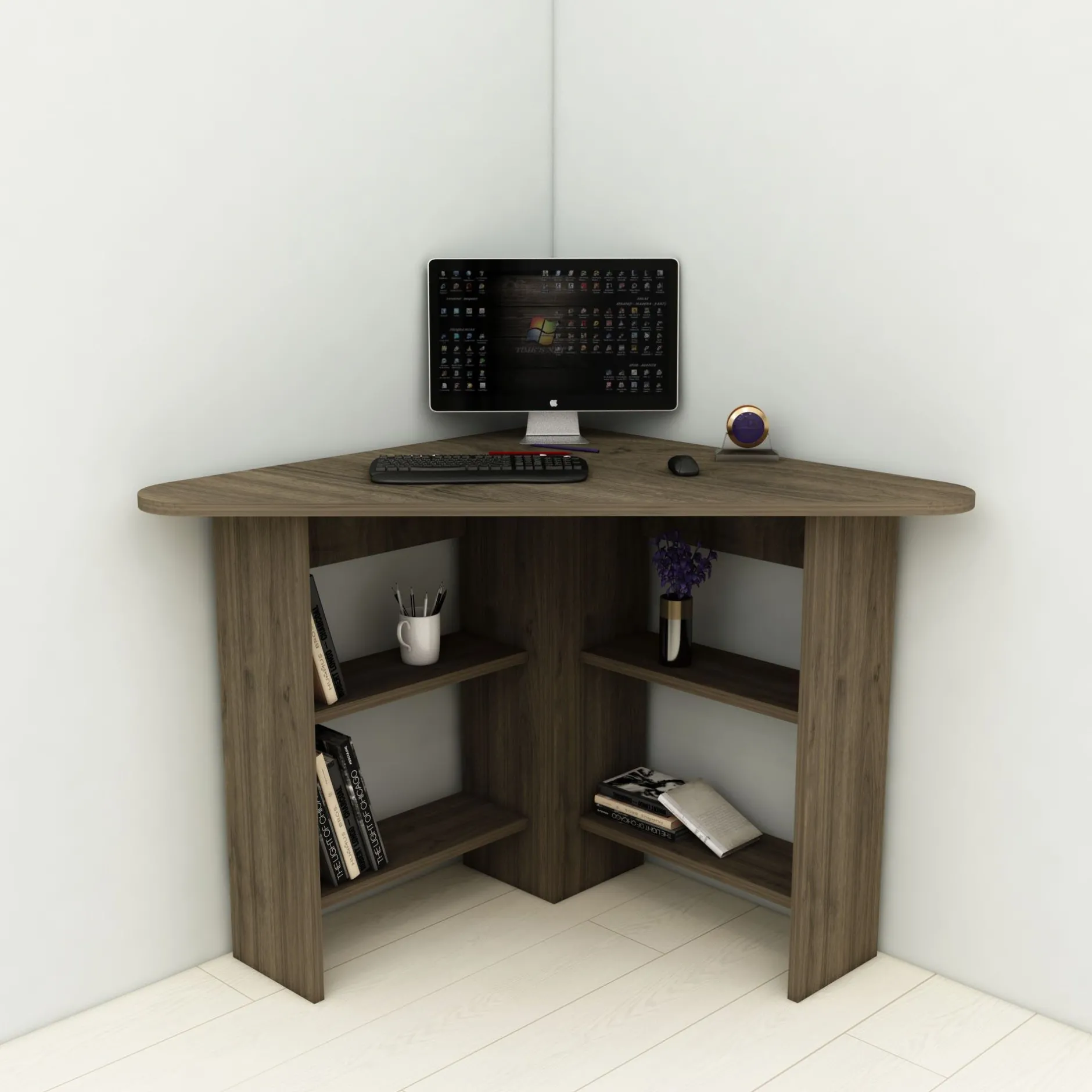 Schreibtisch Corner - 100% MELAMINE - Nussbaum - 80 x 73,8 x 80 cm