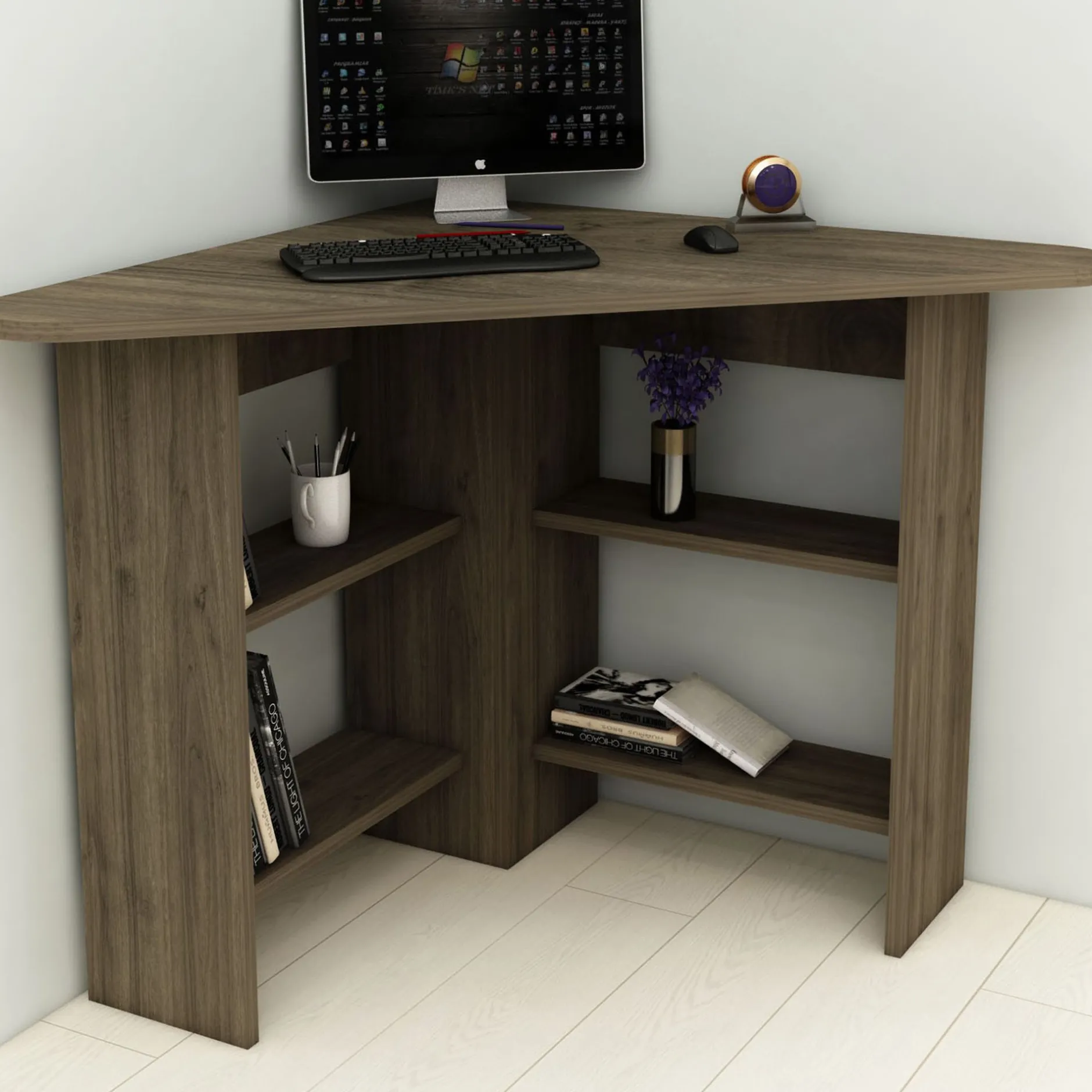 Schreibtisch Corner - 100% MELAMINE - Nussbaum - 80 x 73,8 x 80 cm